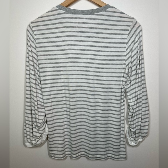 KOBI Halperin Grey and White Stripe Larissa Ruched-Sleeve Top Small - Picture 8 of 8